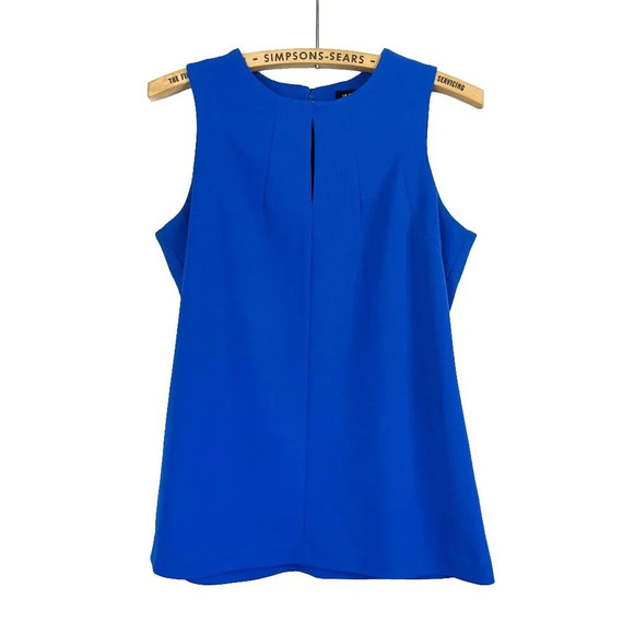 le chateau Tops - Le Chateau Womens Sleeveless Pleated Tank Blouse Cobalt Blue Keyhole Back